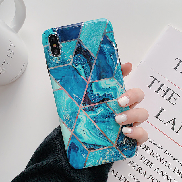 Ocean Blue Geo Marble iPhone Case